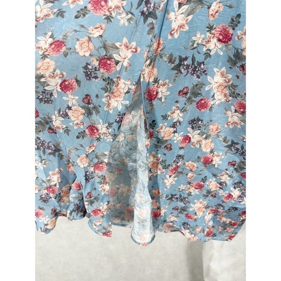 NSR Heidi Rouched Slit Front Floral Sky Midi Dress Size Large - Picture 12 of 12